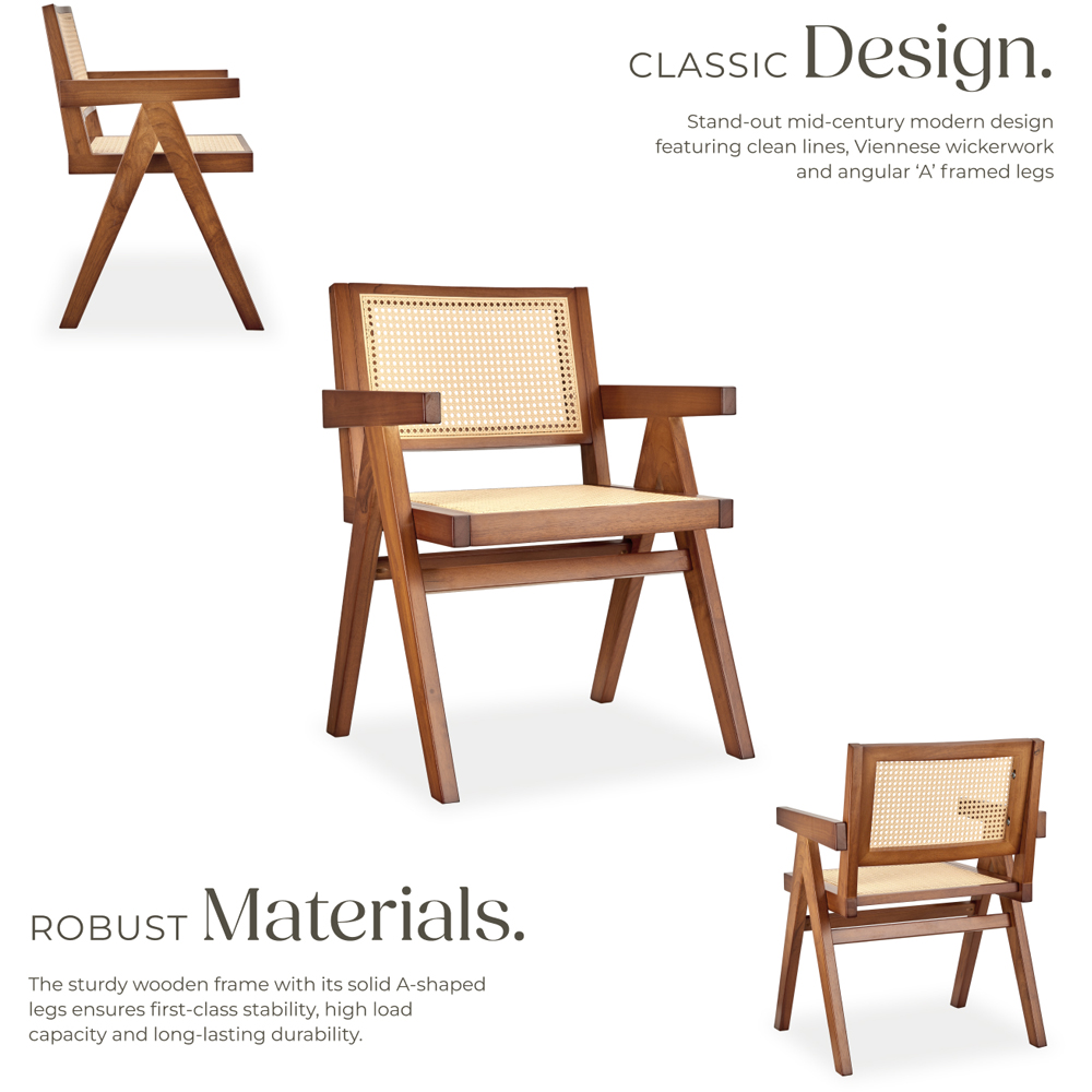 tectake Lizzy Dark Oak Dining Chair with Rattan Backrest Image 3