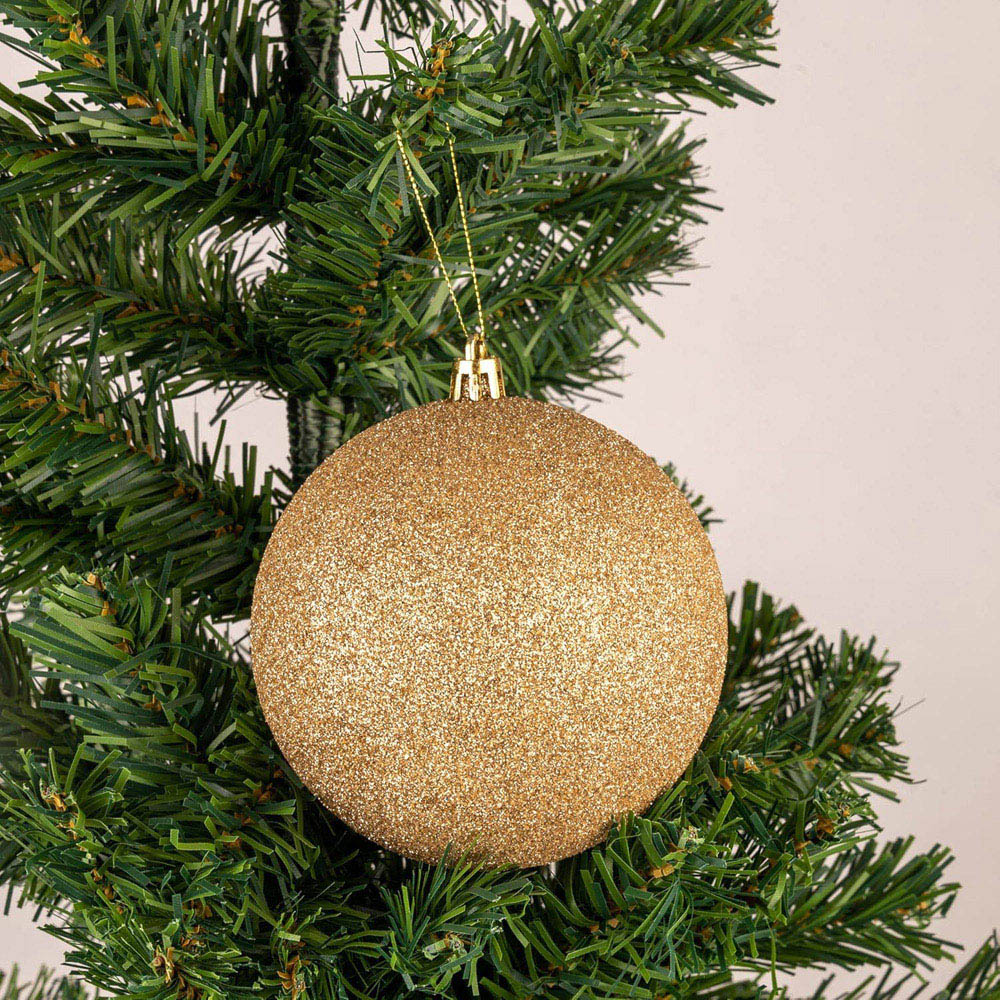 Shatchi Champagne 10cm Gold Shatterproof Christmas Bauble 6 Pack Image 4