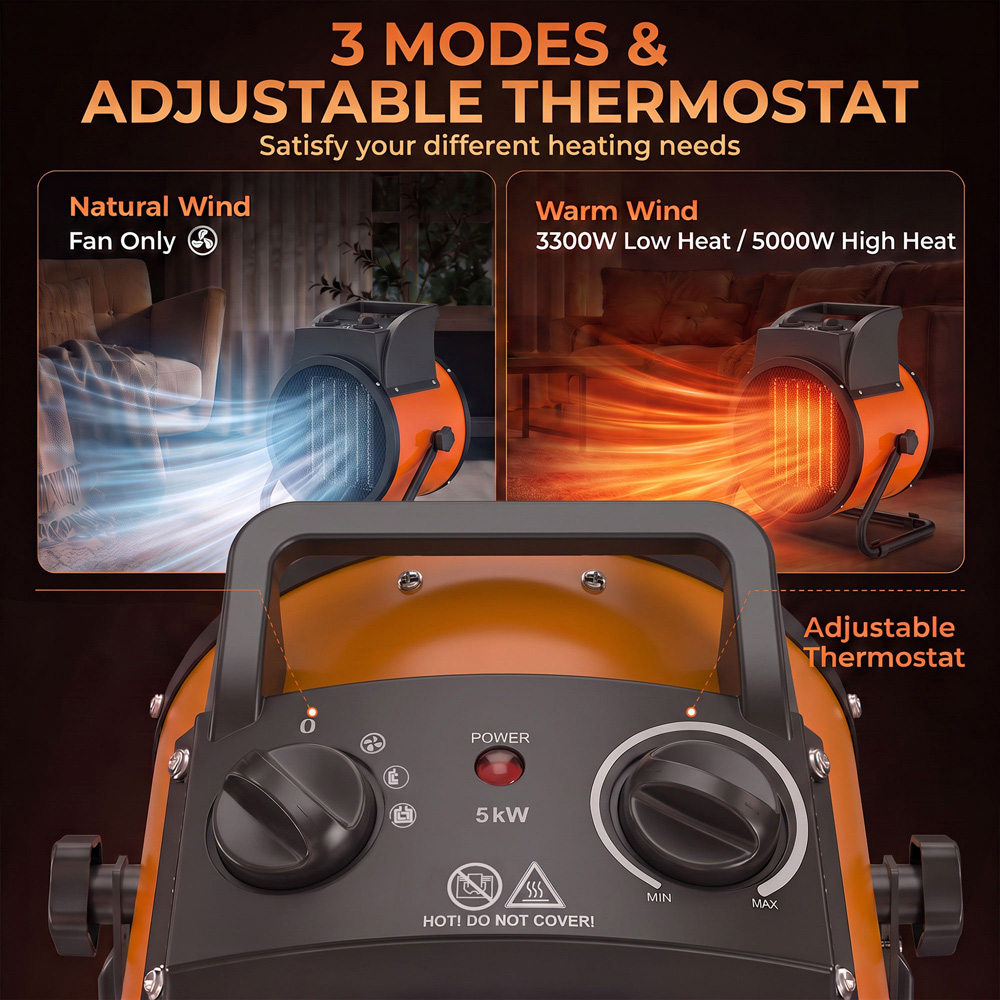 Outsunny Orange Tiltable Industrial Fan Heater with Adjustable Thermostat 17060BTU 5000W Image 4