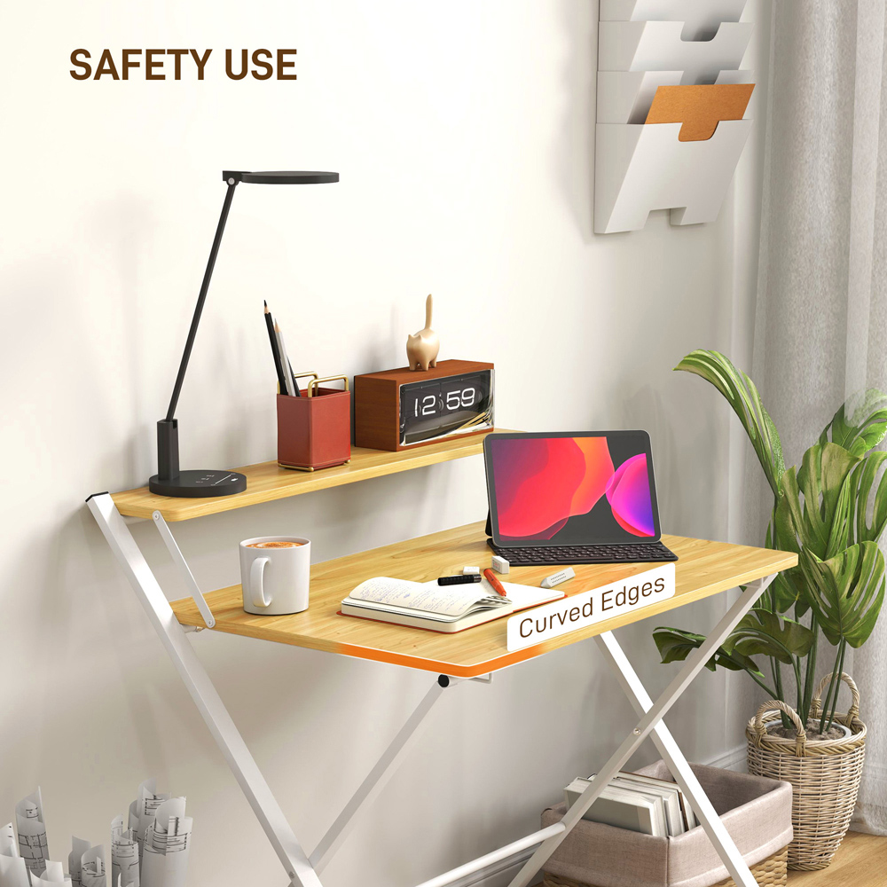HOMCOM 2 Shelf Maple Wood Effect Foldable Desk Image 8
