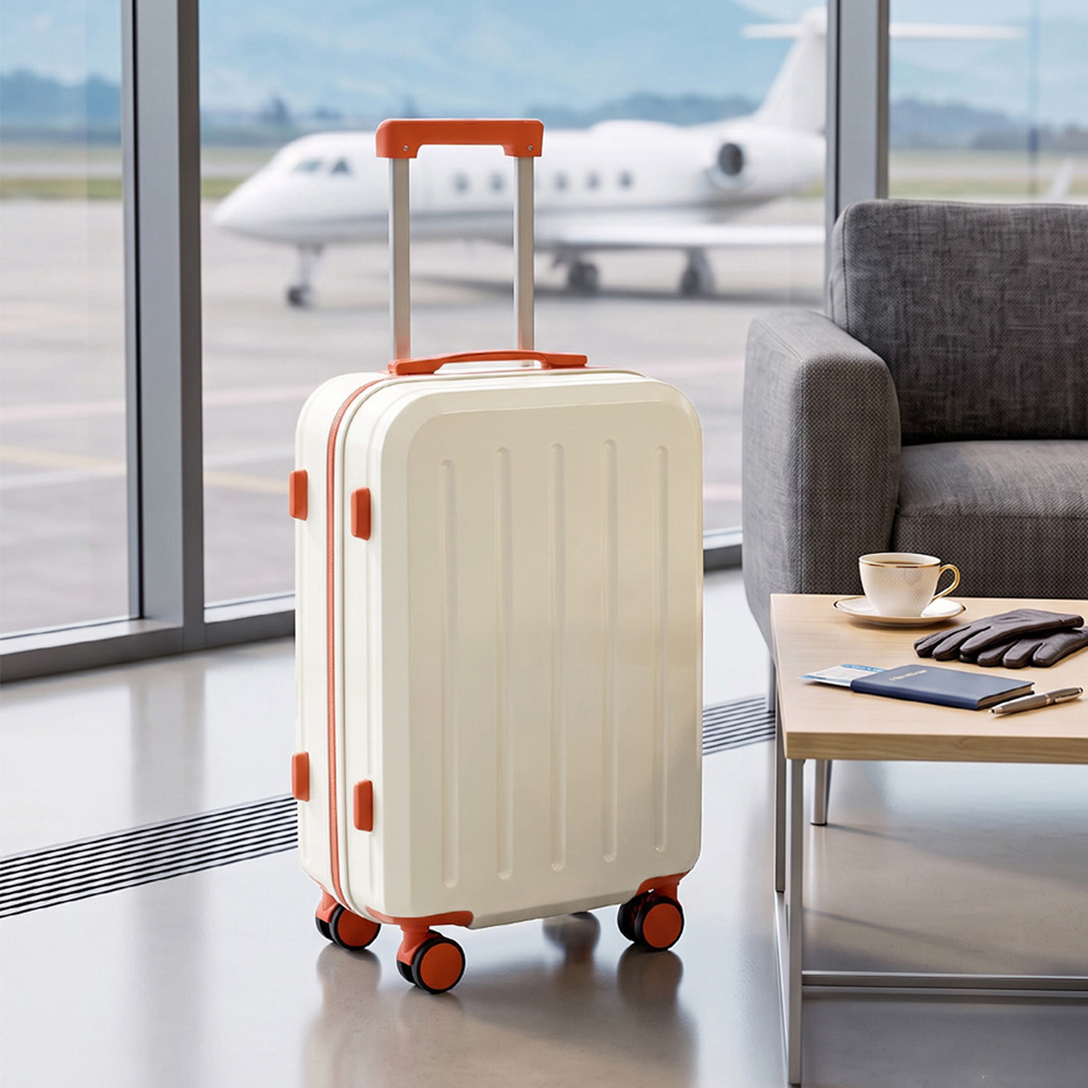 H&O Direct Orange and White ABS Hard Shell Suitcase with Cup Holder and USB Port 20 inch Image 2
