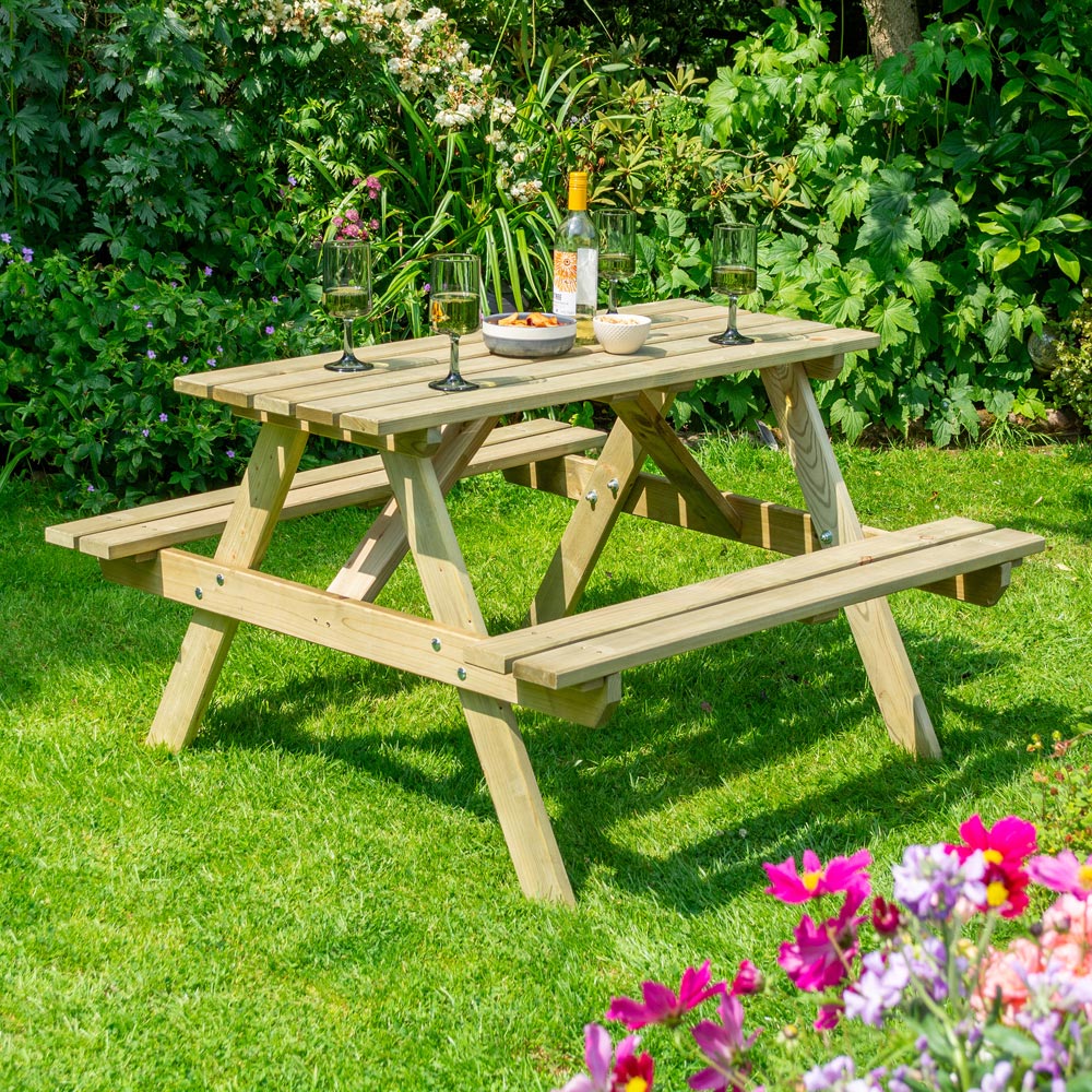 Rowlinson Traditional 4 Seater Picnic Table 1.2m Image 1