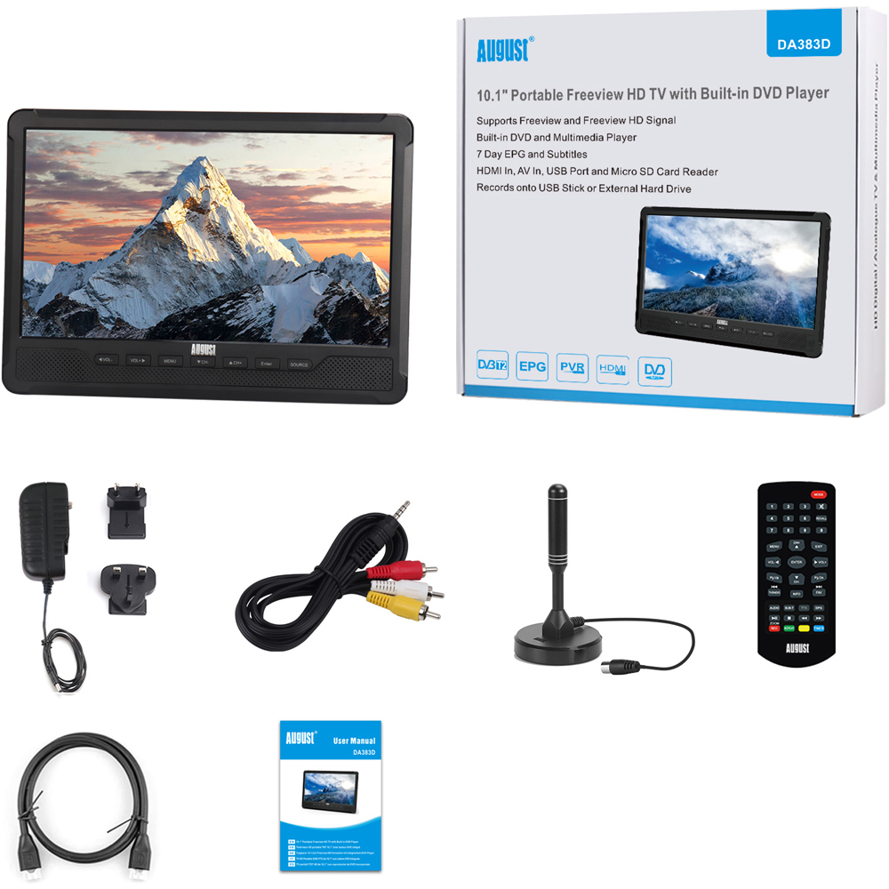 August DA383D Rechargeable Portable Freeview HD TV with Built-In DVD Player 10 inch Image 5