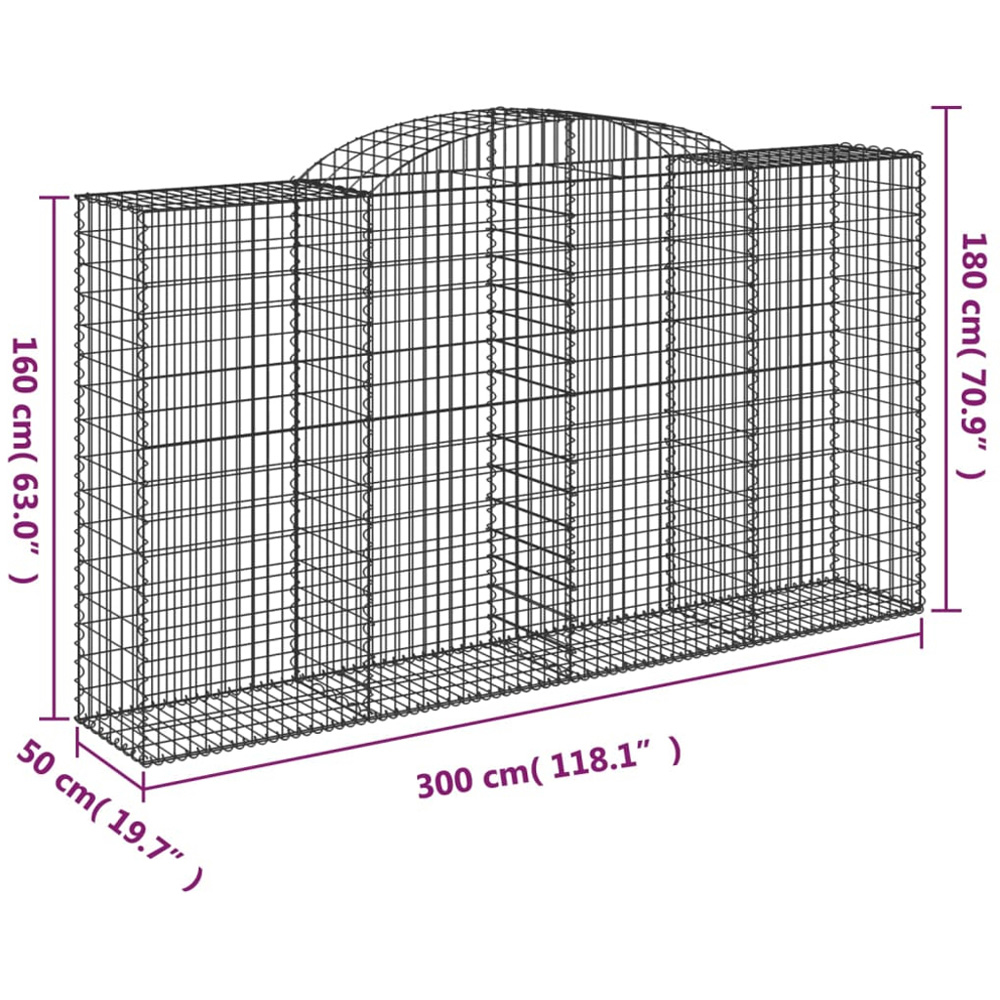 vidaXL Silver Galvanised Iron Arched Gabion Basket 160/180 x 50 x 300cm 13 Pack Image 5