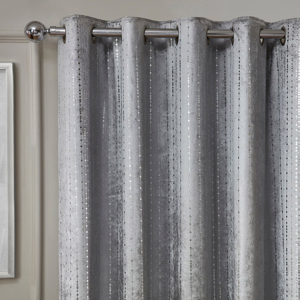 Divante Selina Silver Foil Dotty Stripe Eyelet Curtain 229 x 229cm Image 3