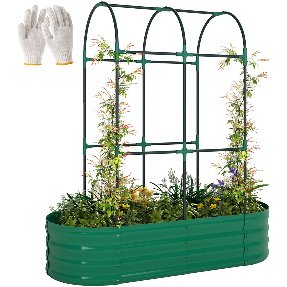 Outsunny Green Galvanised Raised Garden Bed with Trellis 140 x 60 x 120cm Image 3