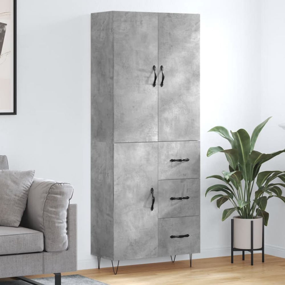 vidaXL 3 Door 3 Drawer Concrete Grey Highboard with Hairpin Legs Image 1