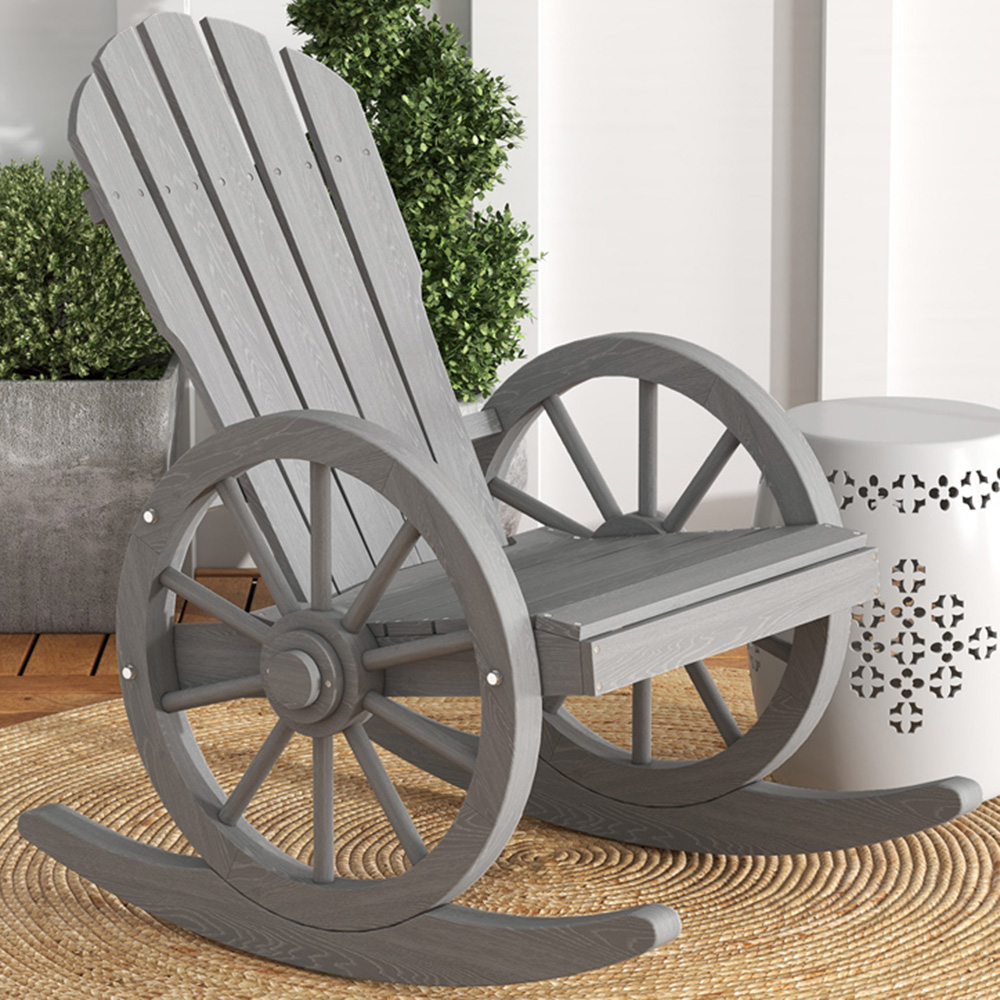 Outsunny Grey Adirondack Garden Rocking Chair Image 1