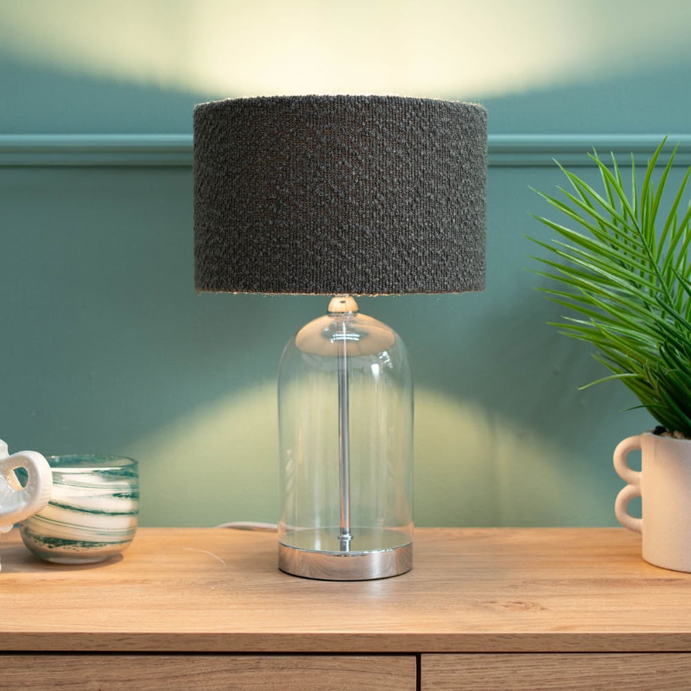ValueLights Jessy Silver and Charcoal Boucle Shade Glass LED Table Lamp Image 3