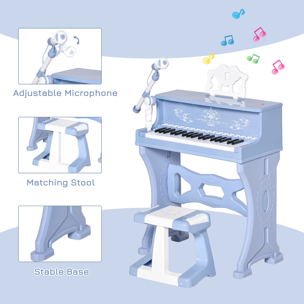 Tommy Toys Blue Kids 37 Key Piano Keyboard with Microphone and Stool Image 5