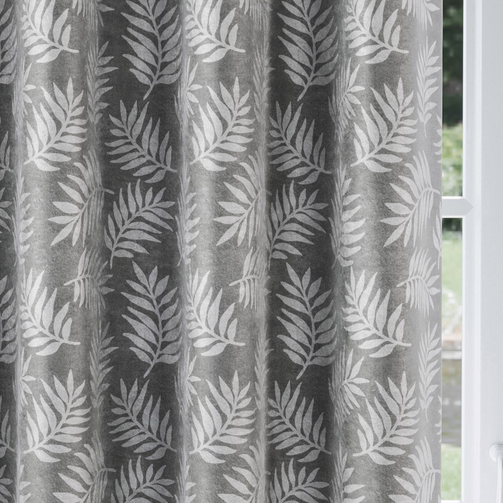 Enhanced Living Oakland Grey Leaf Print Blackout Eyelet Thermal Curtains 117 x 183cm Image 3
