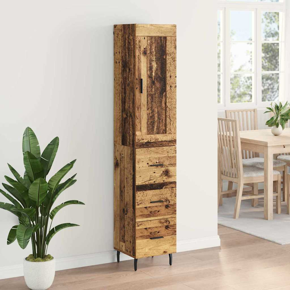 vidaXL Single Door 3 Drawer Old Wood Highboard Image 9