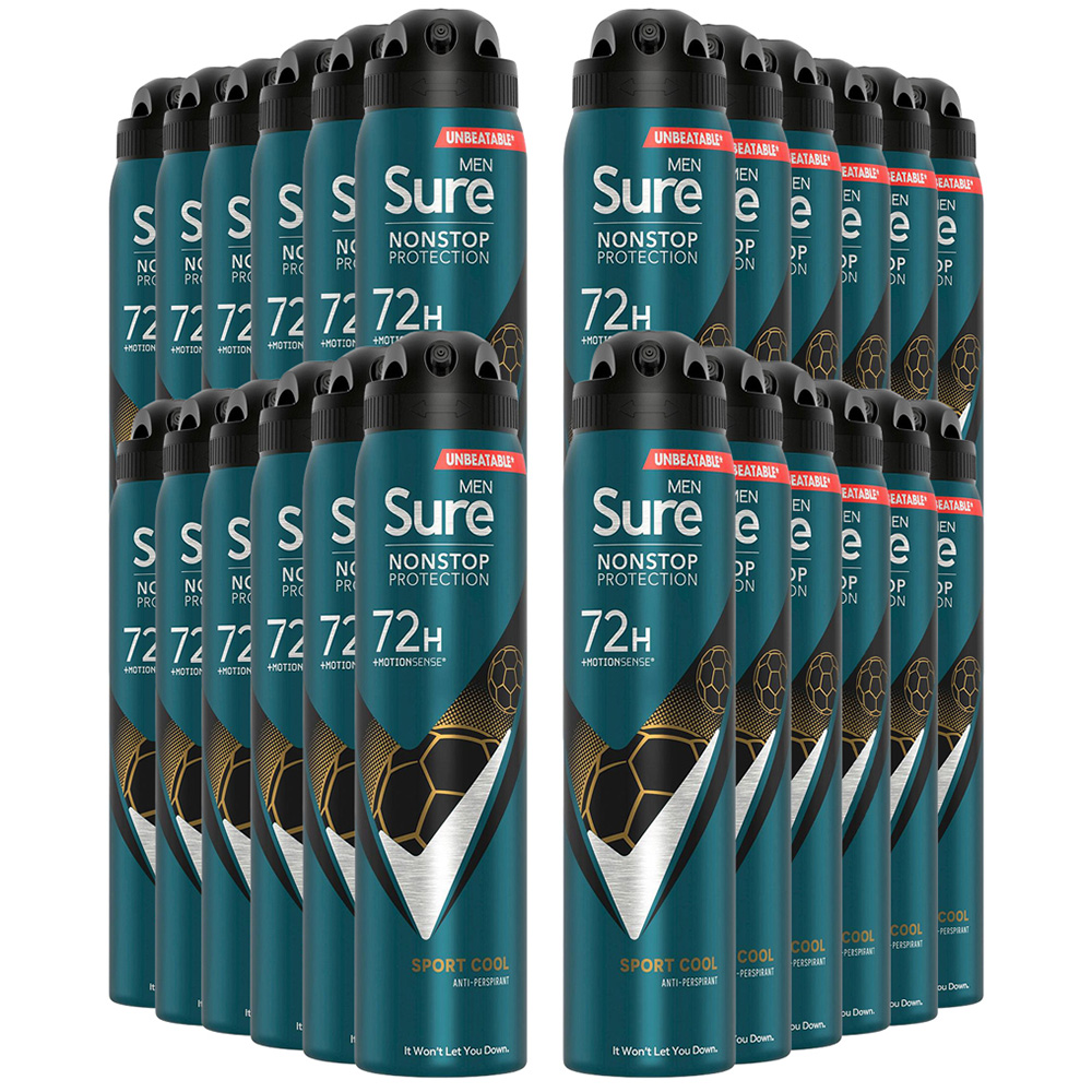 Sure Men 72H Non-Stop Protection Anti-Perspirant Sport Cool Deodorant Spray 250ml 24 Pack Image 1