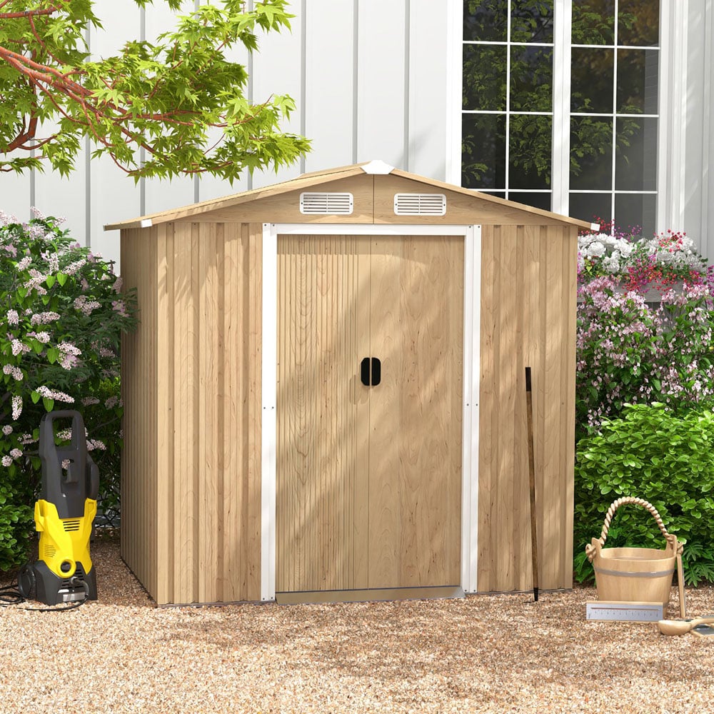 Costway Natural Outdoor Storage Shed with Lockable Door Image 2
