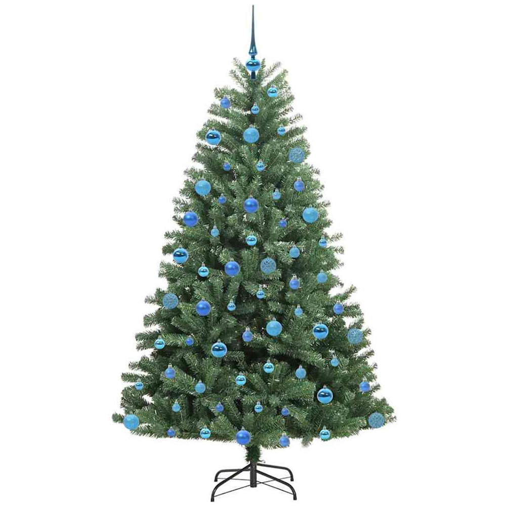 vidaXL Pre-Lit Blue Baubles Green Artificial Hinged Christmas Tree 6ft Image 4