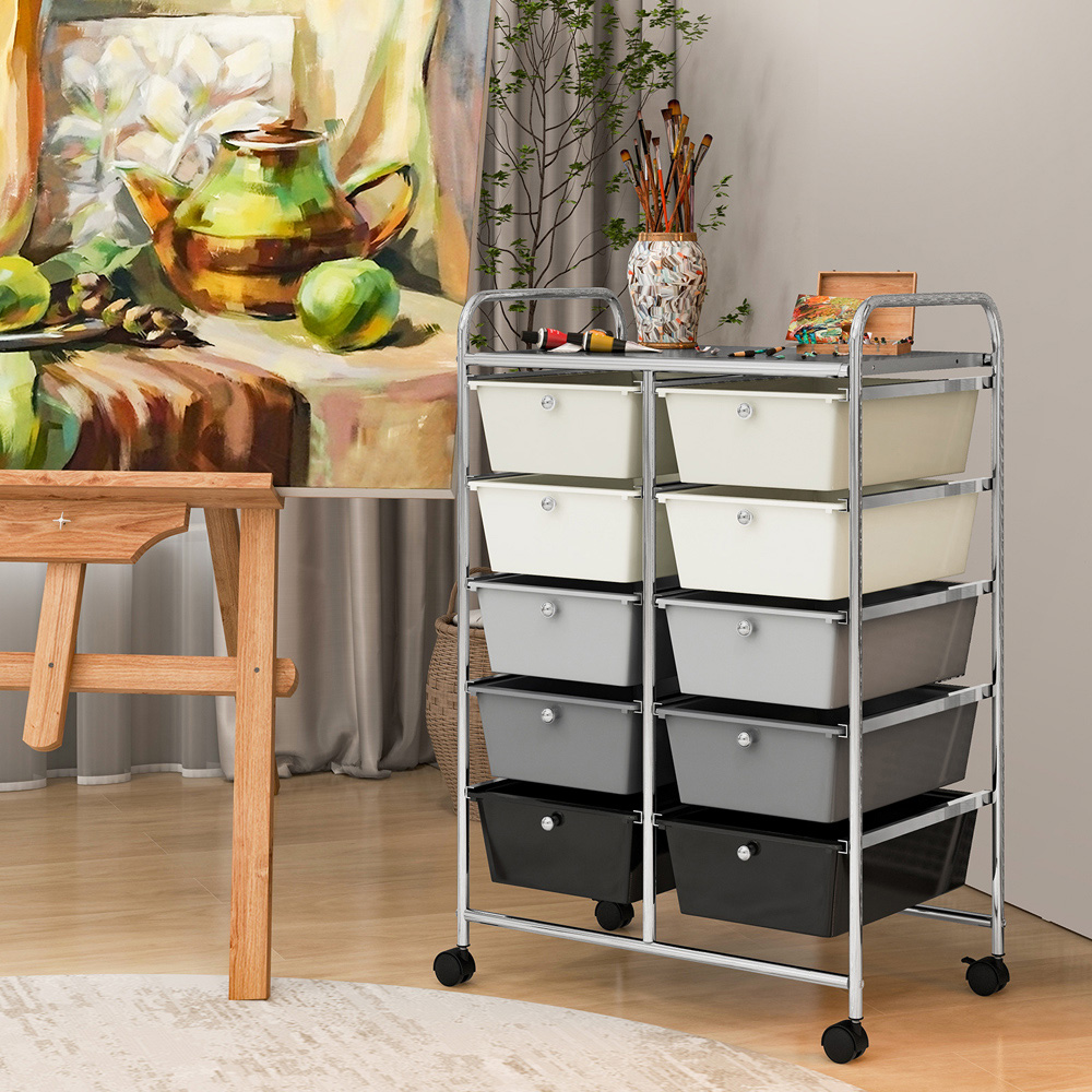 Costway 10 Drawer Black and White Storage Rolling Cart Image 2