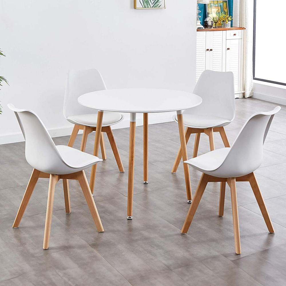 Portland 4 Seater Leather Round Dining Set White Image 1