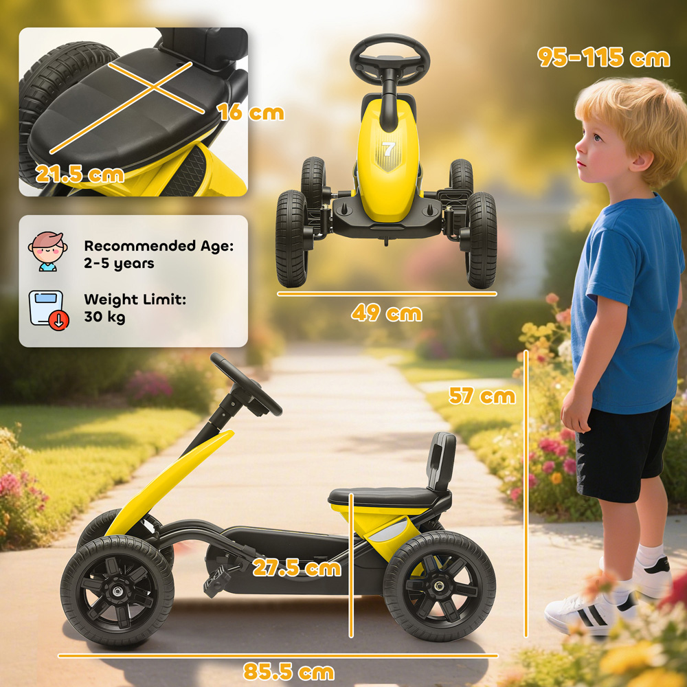 Tommy Toys Kids Pedal Go Kart with Silent EVA Wheels Yellow Image 9