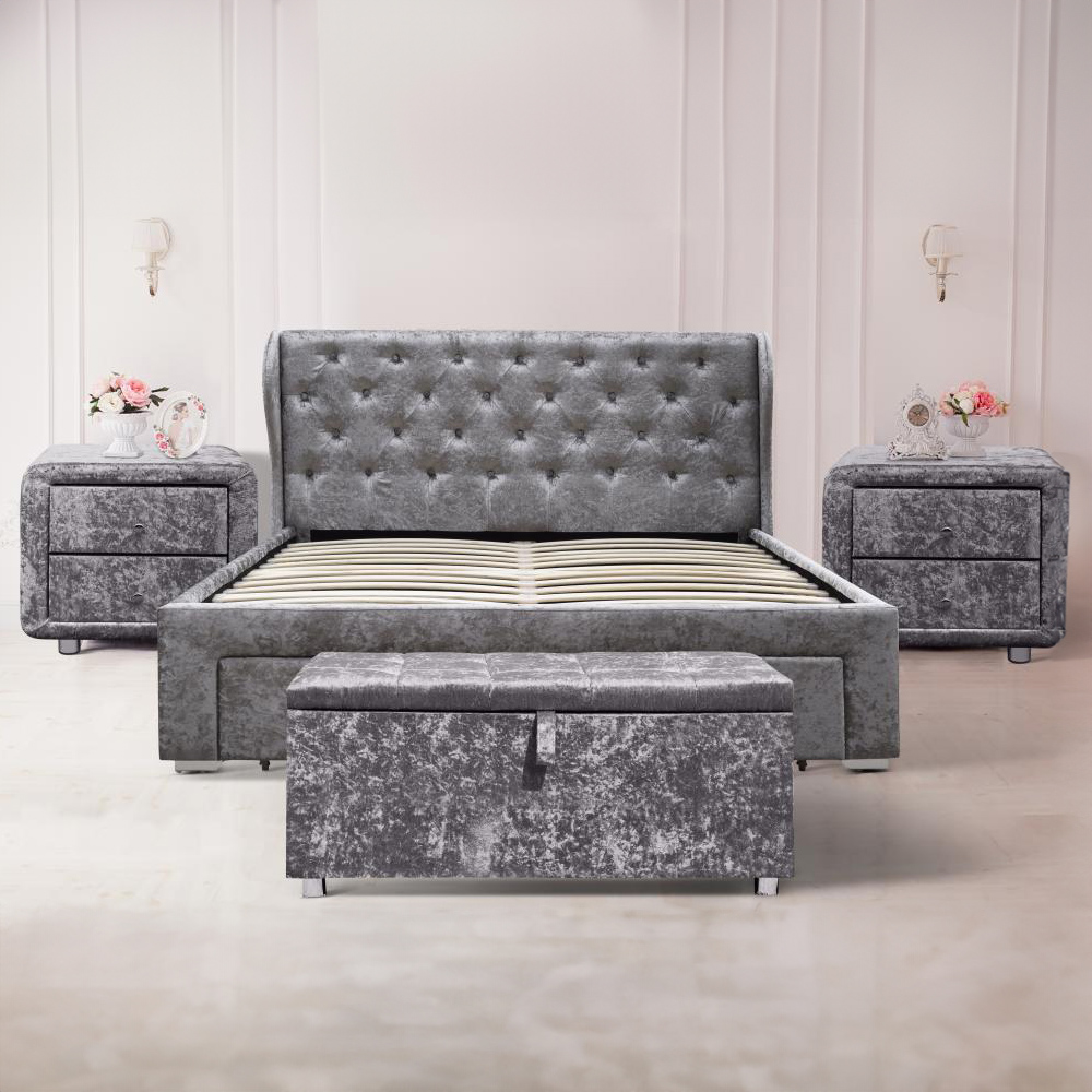 Brooklyn Silver Crushed Velvet 4 Piece Bedroom Furniture Set Image 1