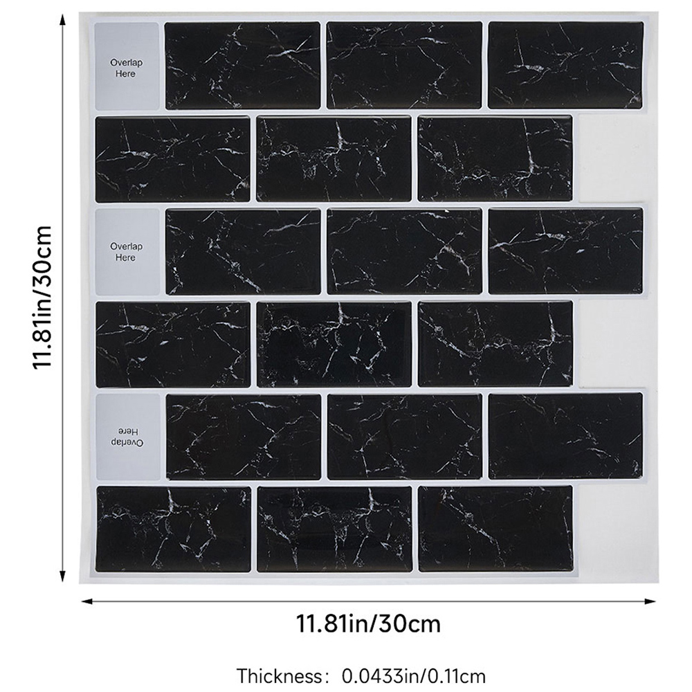 Living and Home Marble Black Peel and Stick Wall Tile Sticker 10 Pack Image 9