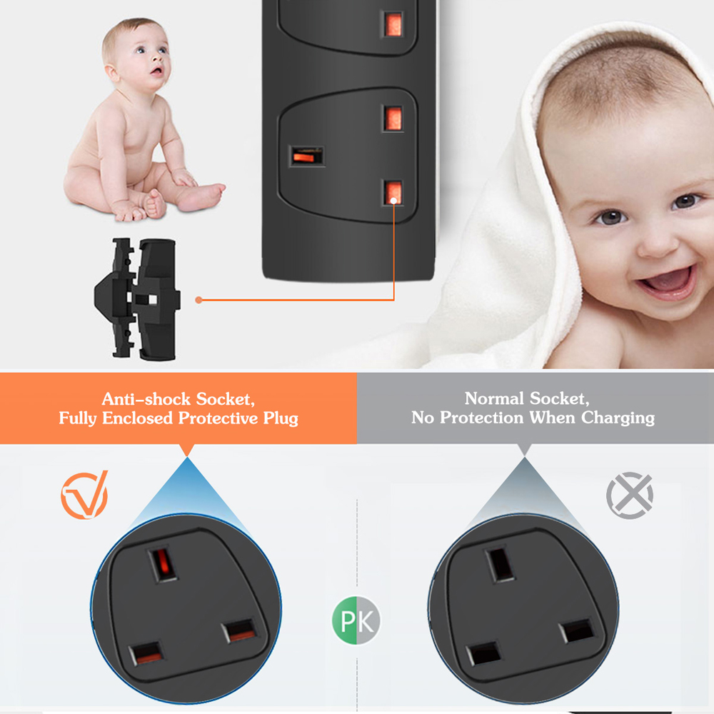 ExtraStar Black 13A 5m 6 Socket Surge Protected Extension Lead Image 3