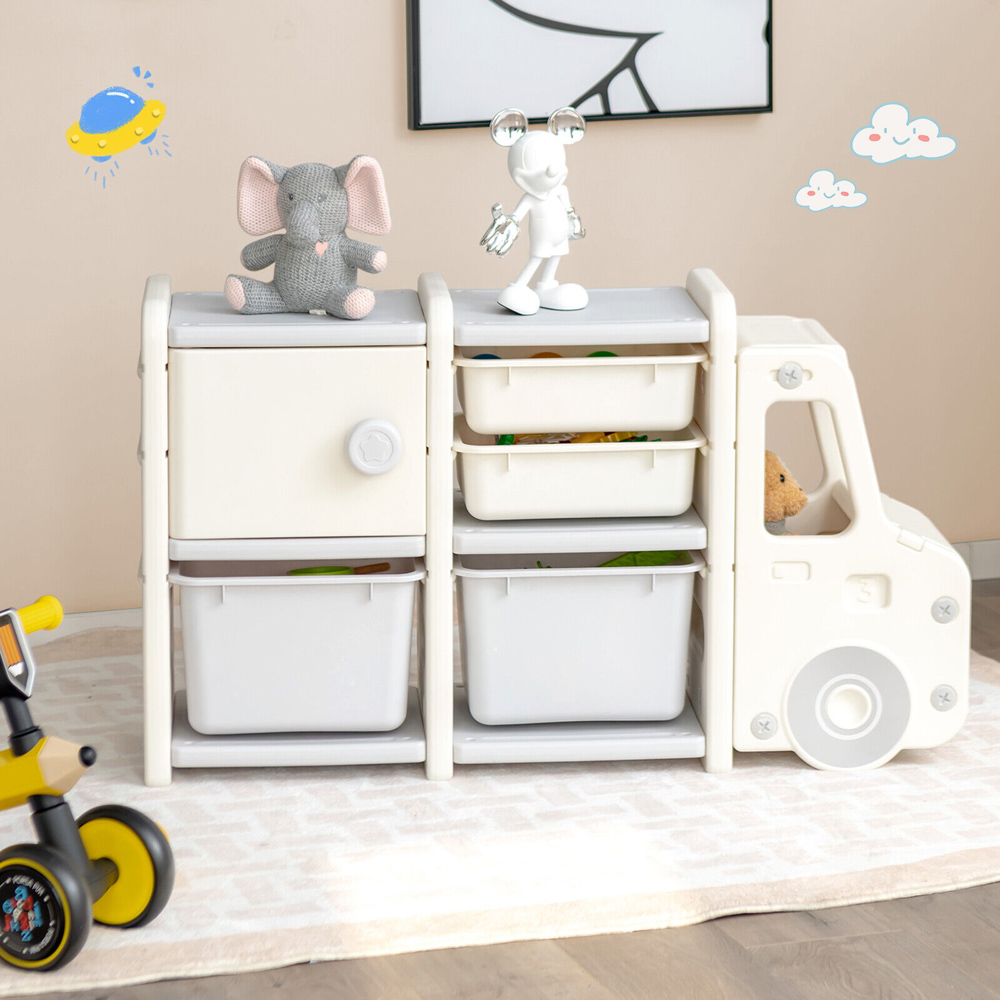 Costway Beige Kids Storage Units with Plastic Bins Image 4