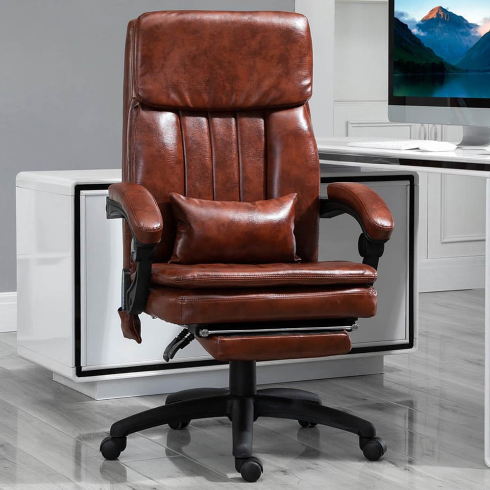 Portland Brown PU Leather Swivel Recliner Office Chair Image 1