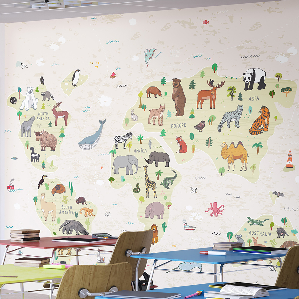 Origin Murals Children's World Map Multicolour Wall Mural Image 1