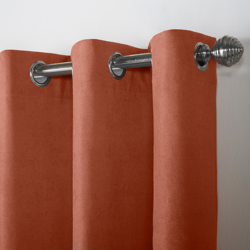 Alan Symonds Orange Velvet Chenille Ring Top Eyelet Curtains 142 x 229cm Image 3