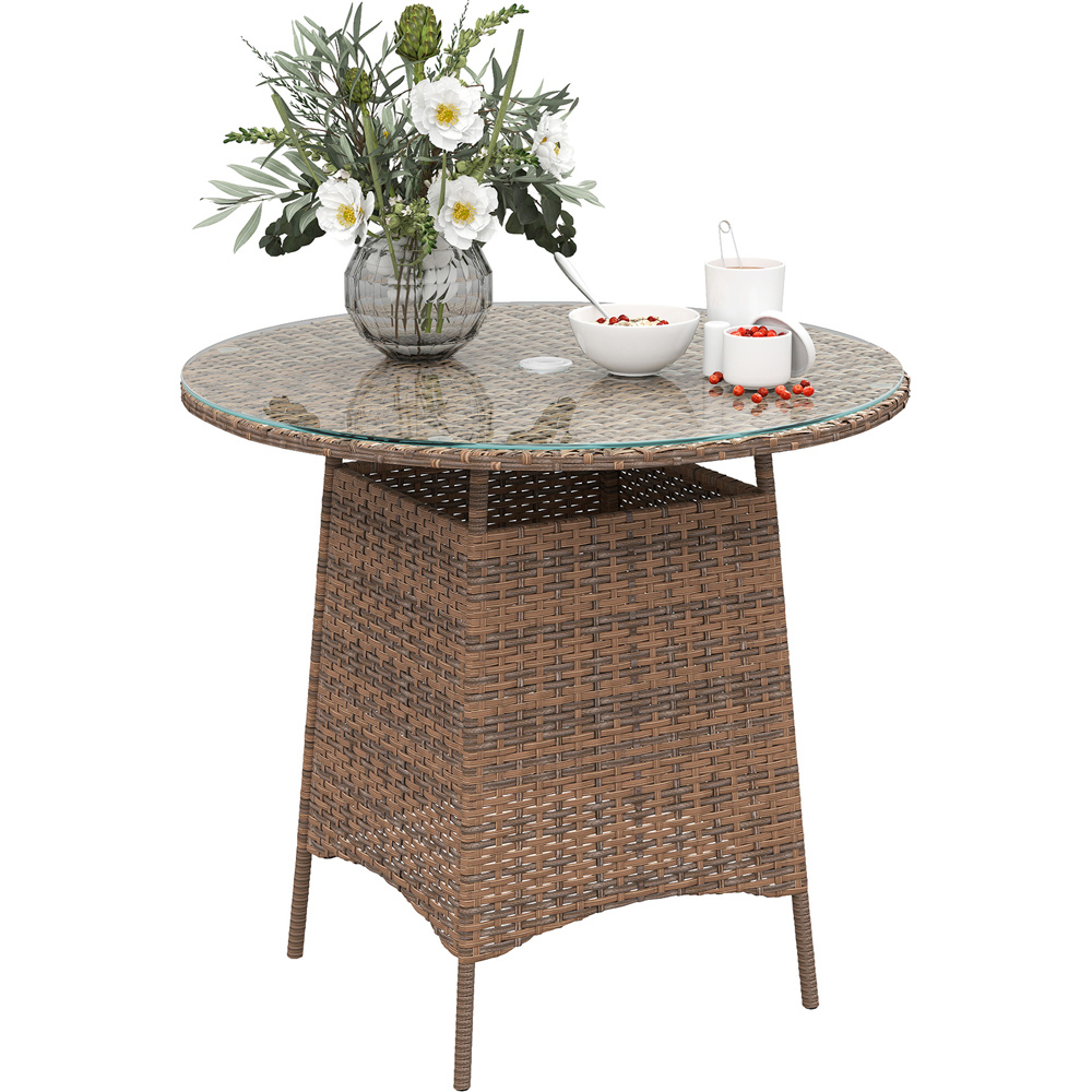 Outsunny Brown Rattan Garden Table with Umbrella Hole Image 2
