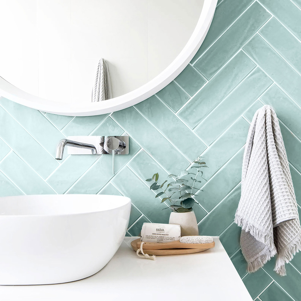 Top Ceramics Light Green Gloss Flat Bumpy Metro Ceramic Wall Tile 300 x 75mm Image 1