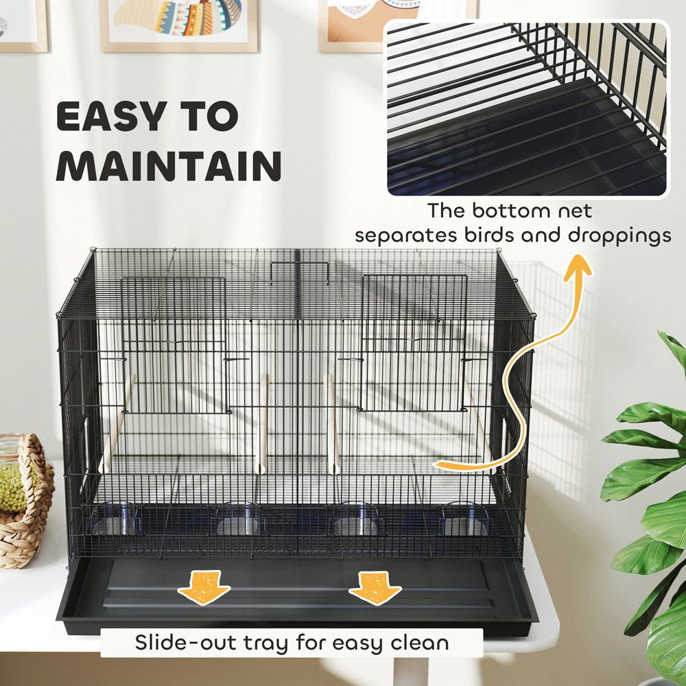 PawHut Black Bird Cage with Divider 76 x 46 x 46cm Image 7