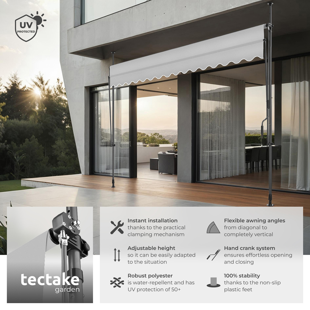 tectake Light Grey Retractable Awning 3.5 x 1.8m Image 6
