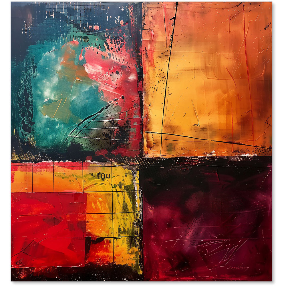 Warren Reed Designer Quadrant Fusion Colours in Conflict Glass Kitchen Splashback 75 x 70cm Image 2