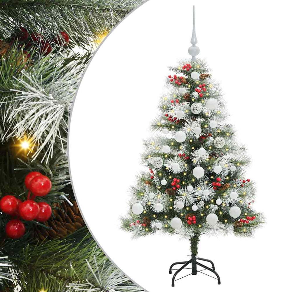 vidaXL Pre-Lit White Baubles Green Artificial Snow Flocked Christmas Tree 4ft Image 2