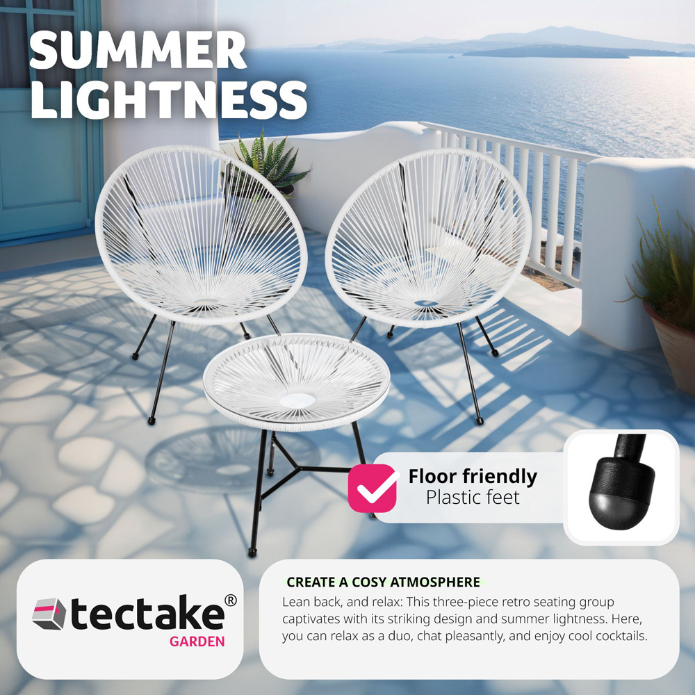 tectake Retro Acapulco 2 Seater White Table and Santana Chairs Set Image 4