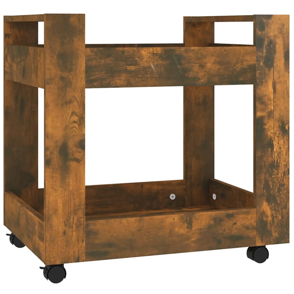 vidaXL 2 Shelf Smoked Oak Wooden Desk Trolley Image 2