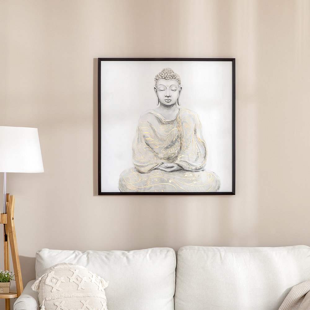 HOMCOM Gold Textured Meditating Buddha Wall Art Canvas 83 x 83cm Image 2