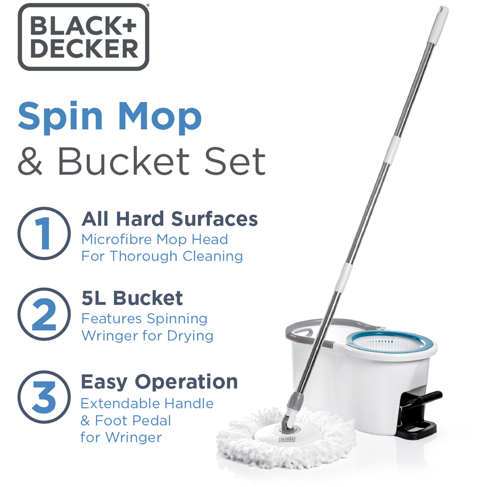BLACK+DECKER BXBK61519E White Pedal Spin Mop and Bucket Set Image 3