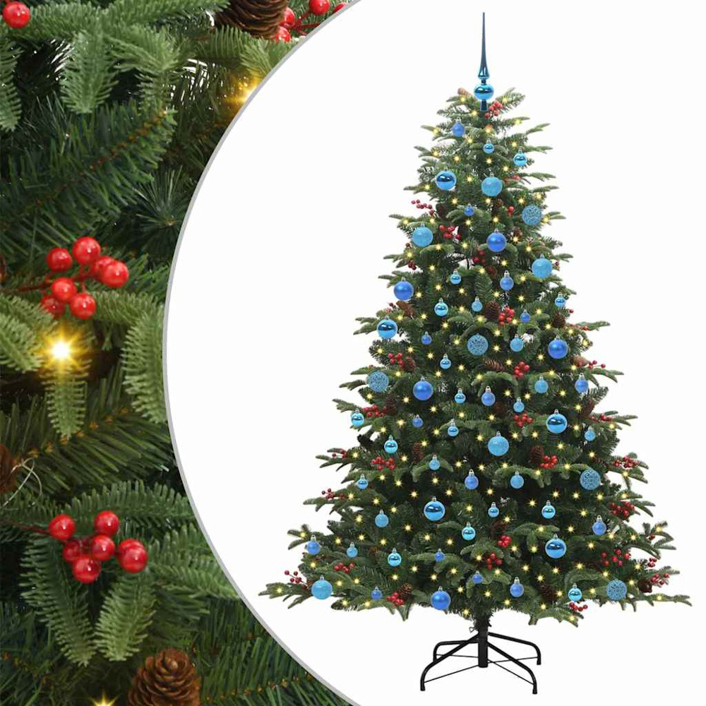 vidaXL Pre-Lit Warm White LED and Blue Baubles Green Artificial Christmas Tree with Stand 6ft Image 7