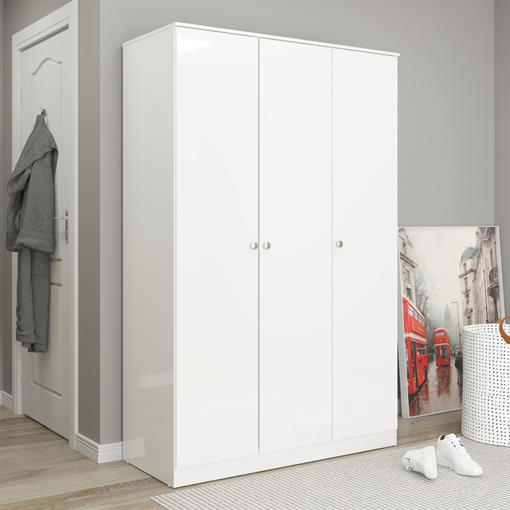 Seconique Denver 3 Door White Gloss Wardrobe Image 1