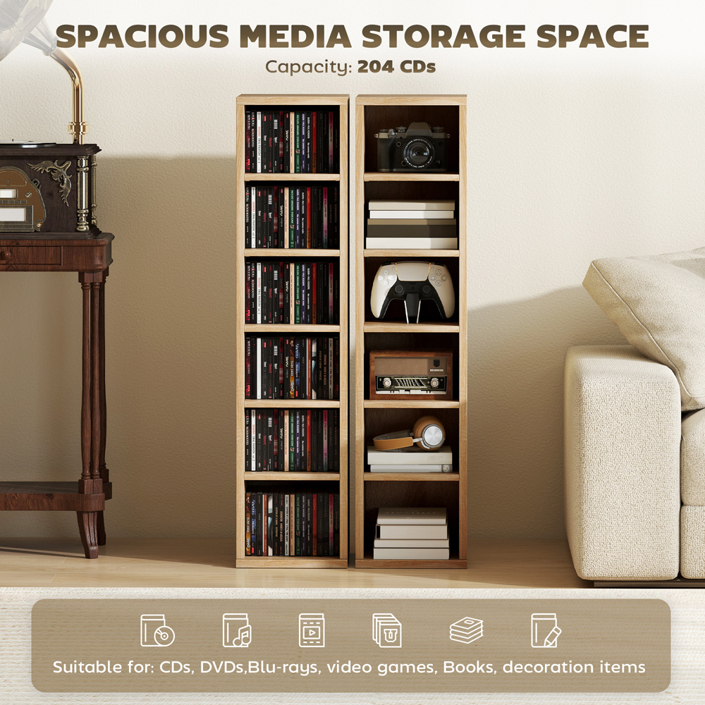 Portland 6 Shelf Oak Adjustable CD Storage Unit Set of 2 Image 8