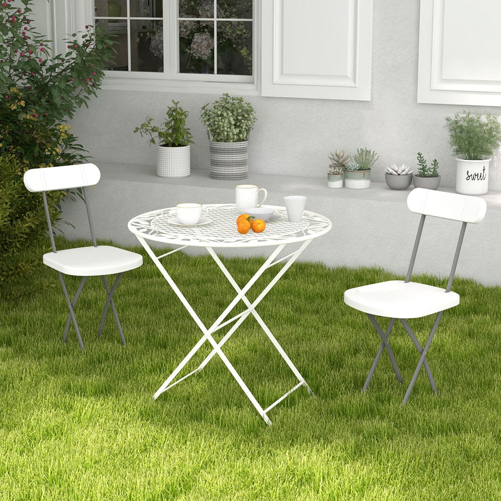 Costway White Indoor and Outdoor Metal Folding Stool Set of 2 Image 4
