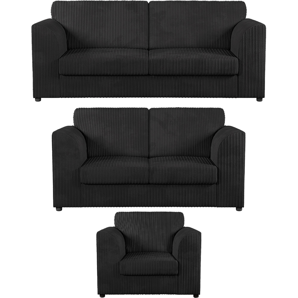 Luxor 6 Seater Black Jumbo Cord Full Back Sofa Suite Image 2