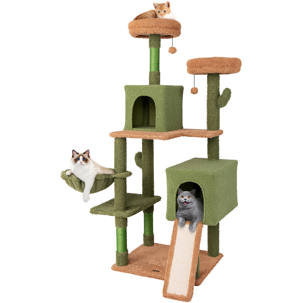 Costway Green Multi Level Cactus Cat Tree with Scratching Posts 160cm Image 1