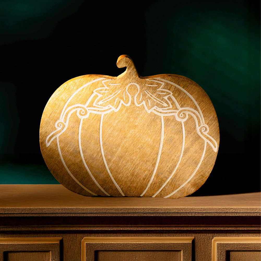 Garden Mile Wooden Carved Large Pumpkin Decoration Image 3