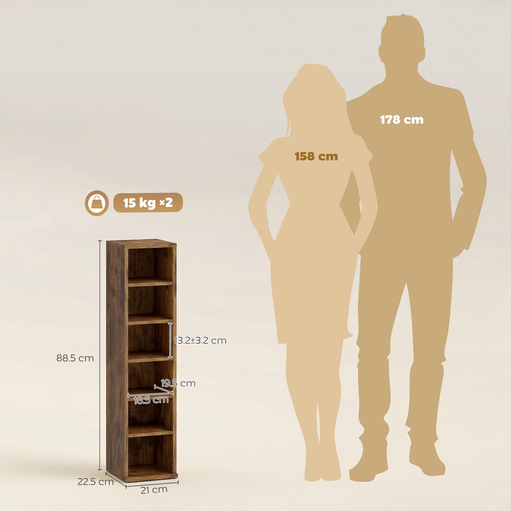 Portland 6 Shelf Rustic Brown Adjustable CD Storage Unit Set of 2 Image 9