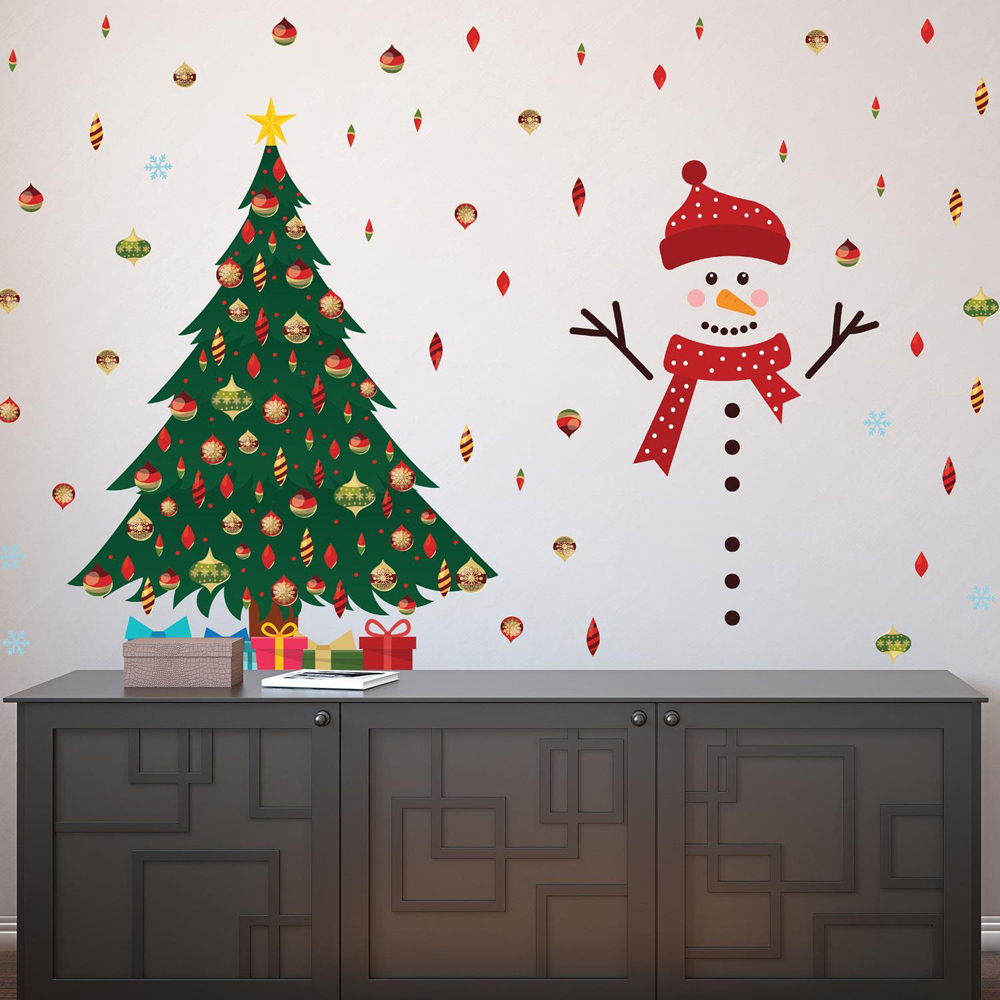 Walplus Cute Snowman By The Tree Self Adhesive Wall Sticker 111 Piece Image 3