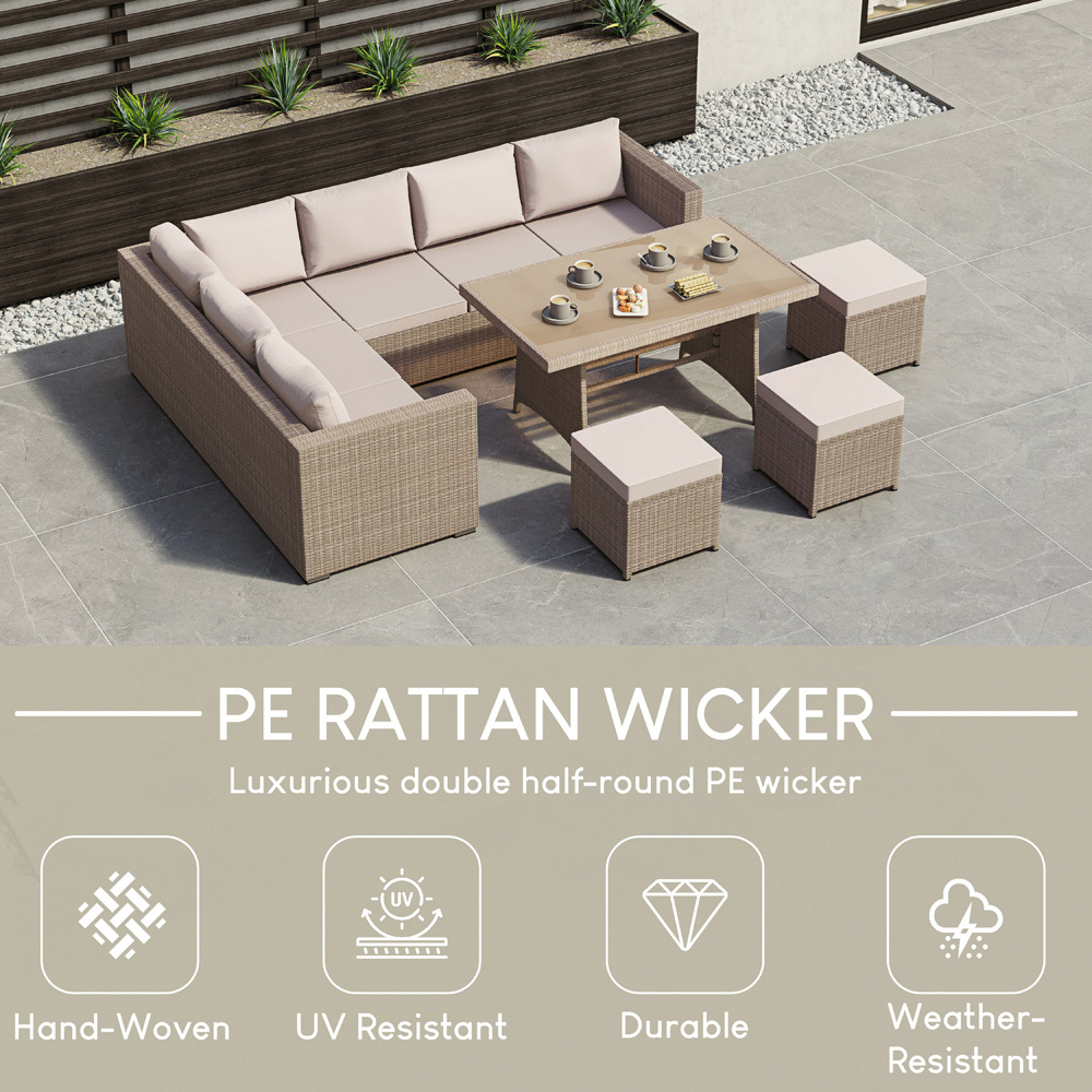 GARDEN VIDA Belgrave 9 Seater Natural PE Rattan Garden Corner Lounge Set with Cover Image 5