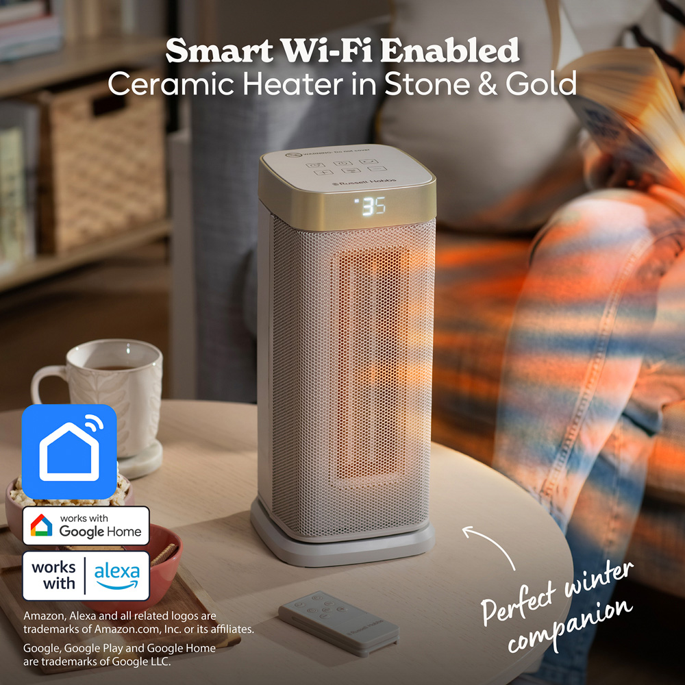 Russell Hobbs RHCTH2002G-SMT Stone and Gold Square Smart Wi-Fi Enabled Ceramic Heater 2000W Image 3